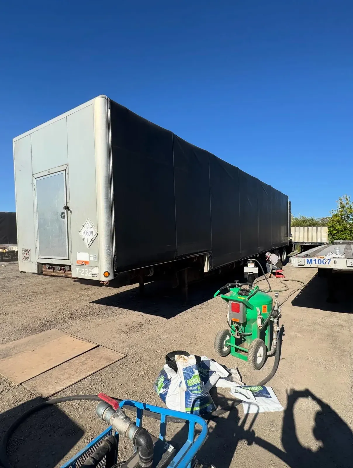 Pure Blast Solutions mobile dustless sandblasting rig set up on a GTA jobsite