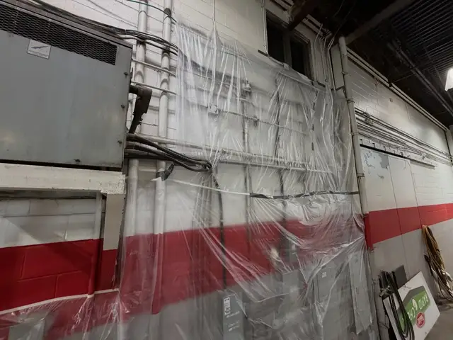 Commercial trailer wall prepped for refinishing