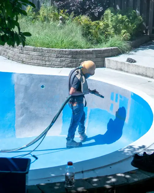 Pool shell blasted clean for resurfacing