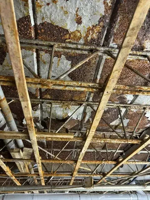Structural steel with rust blasted back to bare metal